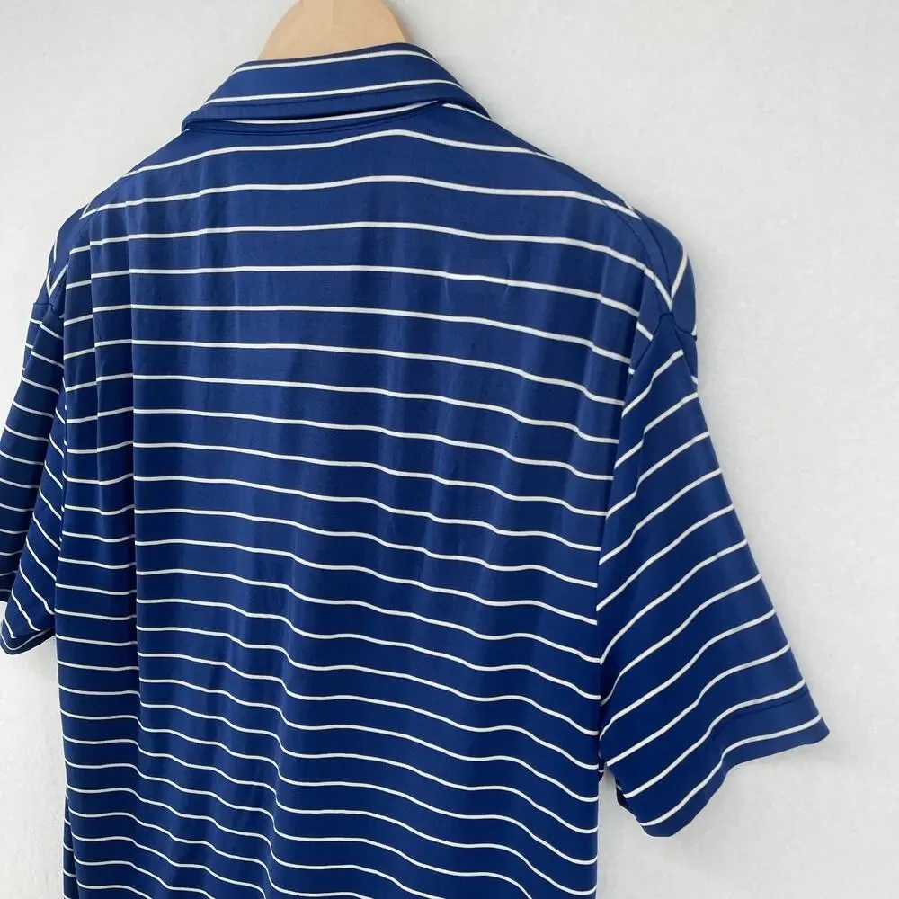 POLO RALPH LAUREN Shirt Mens L Striped Polo Golf Performance Short Sleeve Blue